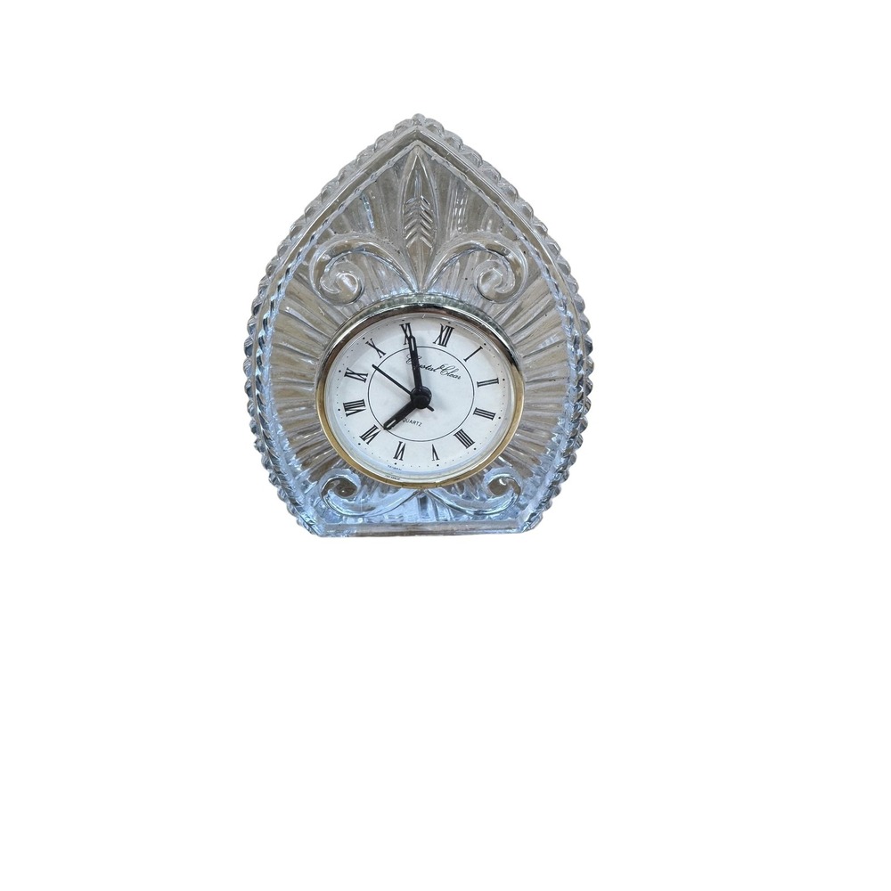 Crystal Clear 24% Lead Crystal Table Shelf Clock Clear‎ Quartz Analog Taiwan